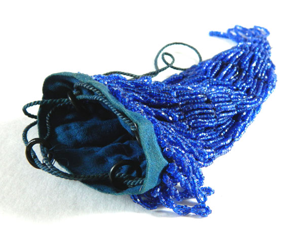 Antique cobalt blue micro bead handbag