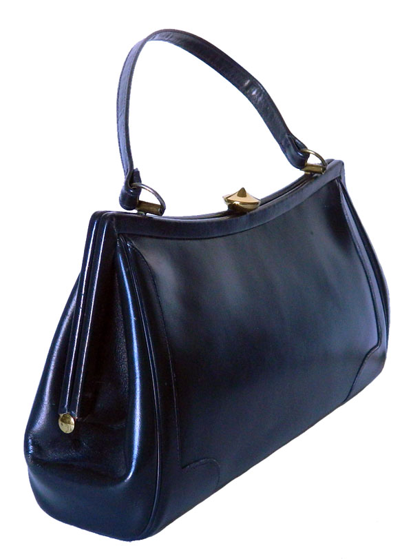 1960's black leather handbag