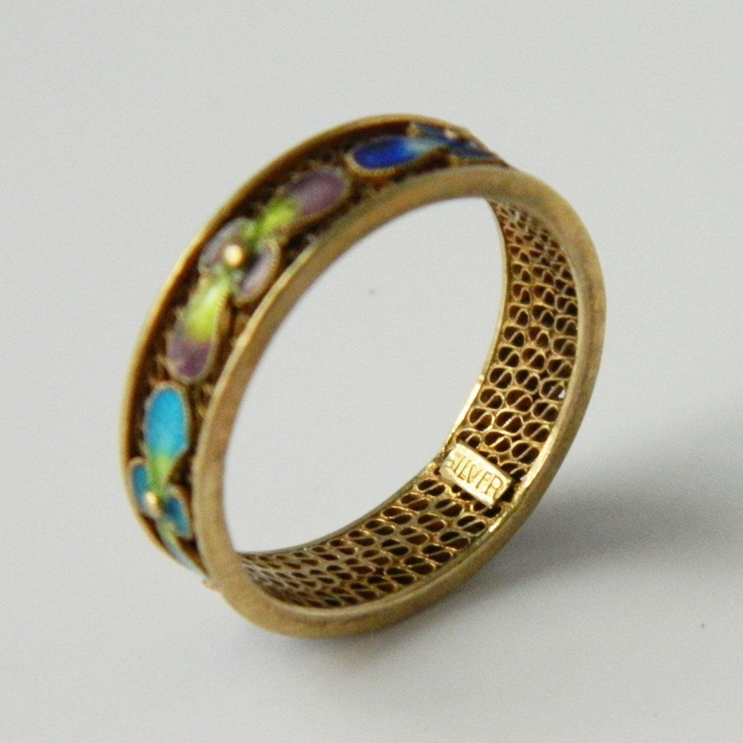 Chinese export enameled silver ring