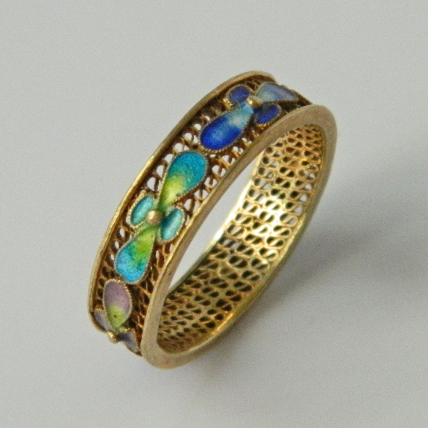 Chinese export enameled silver ring