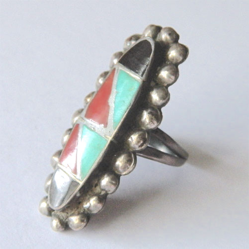 Sterling turquoise and coral ring