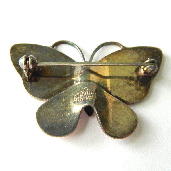 Danish silver enameled butterfly brooch