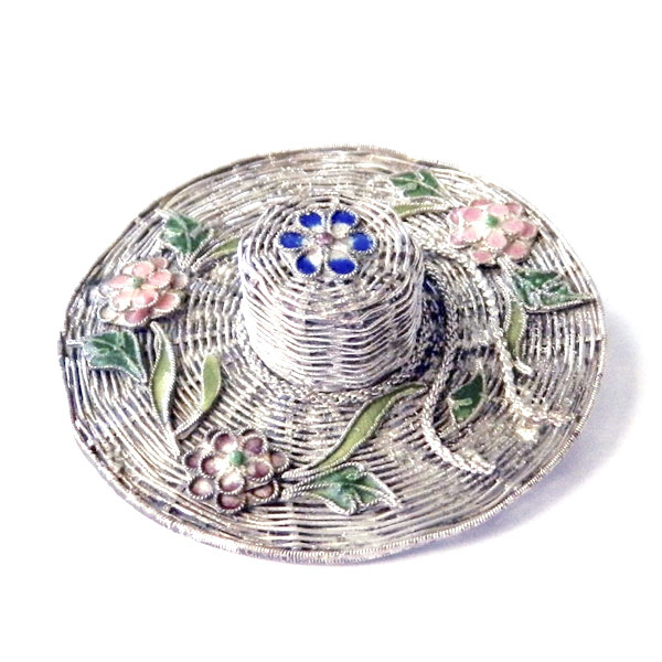 Enameled flower hat brooch