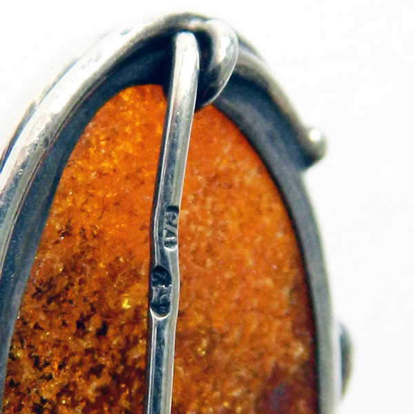 Polish sterling amber brooch