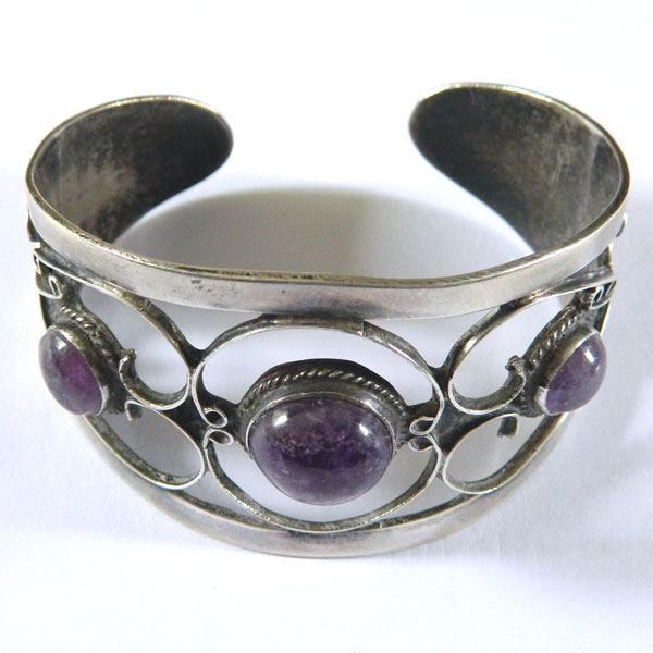 Mexican silver amethyst cuff bracelet