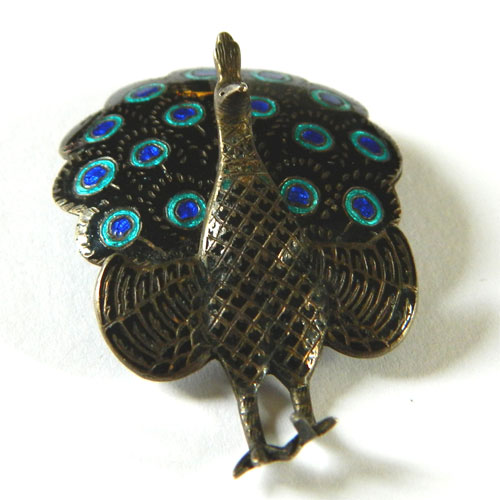 Siam silver enameled peacock brooch