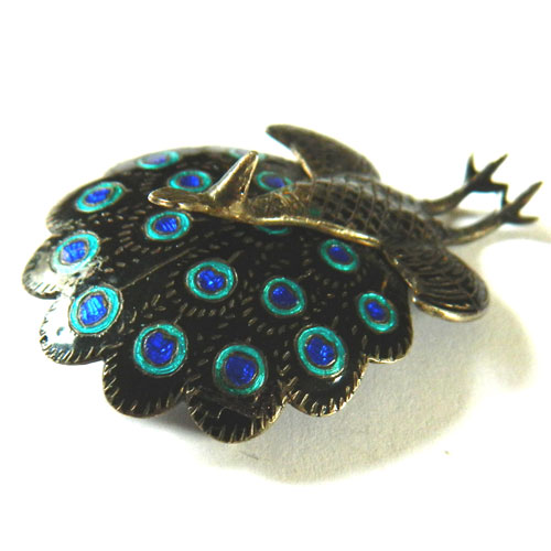 Siam silver Enameled peacock brooch