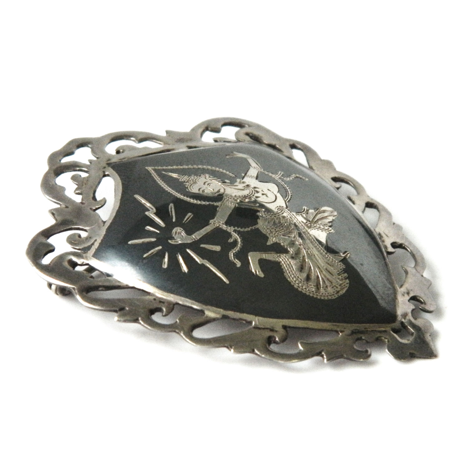 Mekkala Goddess Siam silver brooch