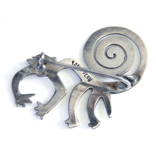 Peruvian sterling silver monkey brooch