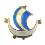 Sterling enamel Norse ship brooch