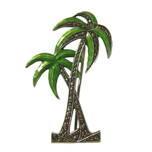 1940's enameled sterling palm tree brooch