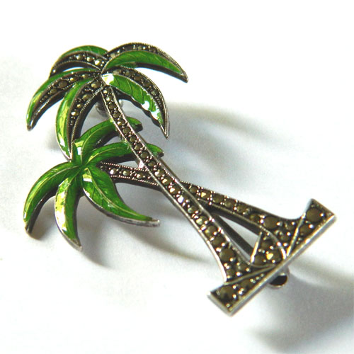 1940's enameled sterling palm tree brooch
