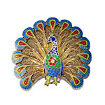 Enameled silver peacock brooch