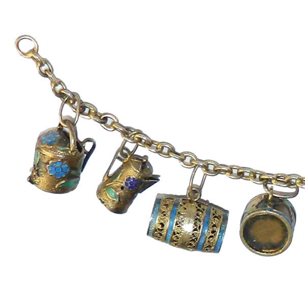 Enameled silver charm bracelet