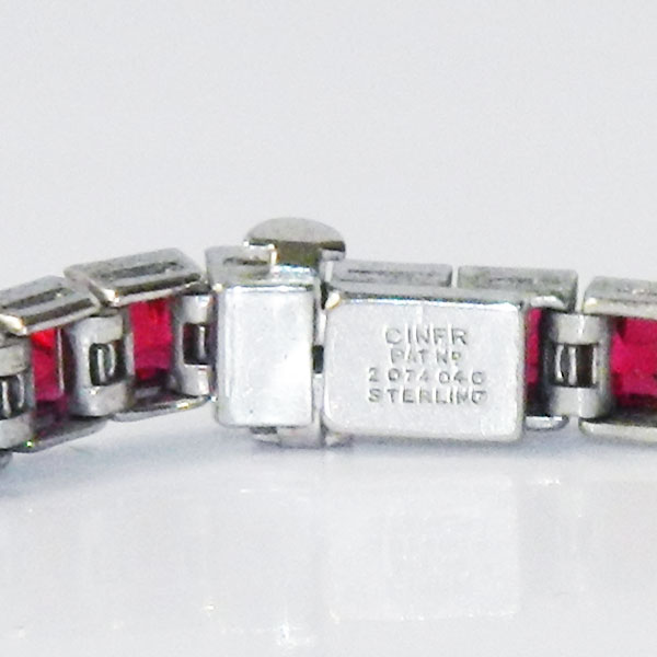 1930s Ciner sterling silver red rhinestone bracelet