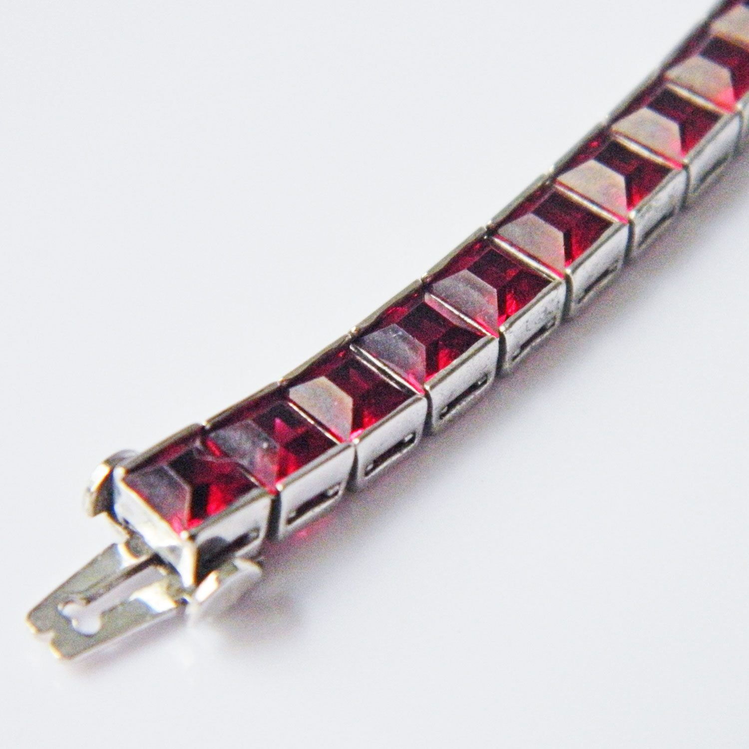 1920s Ciner sterling silver red rhinestone bracelet