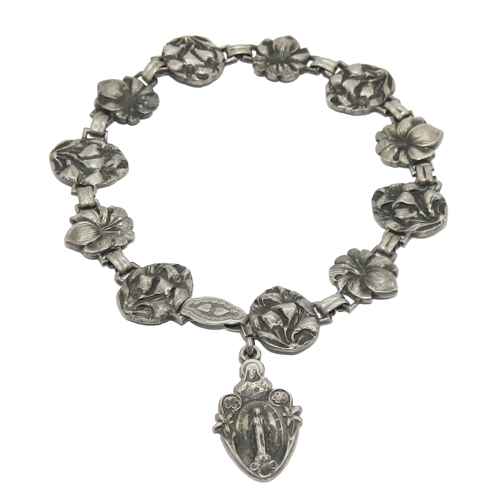 Antique rosary sterling charm bracelet