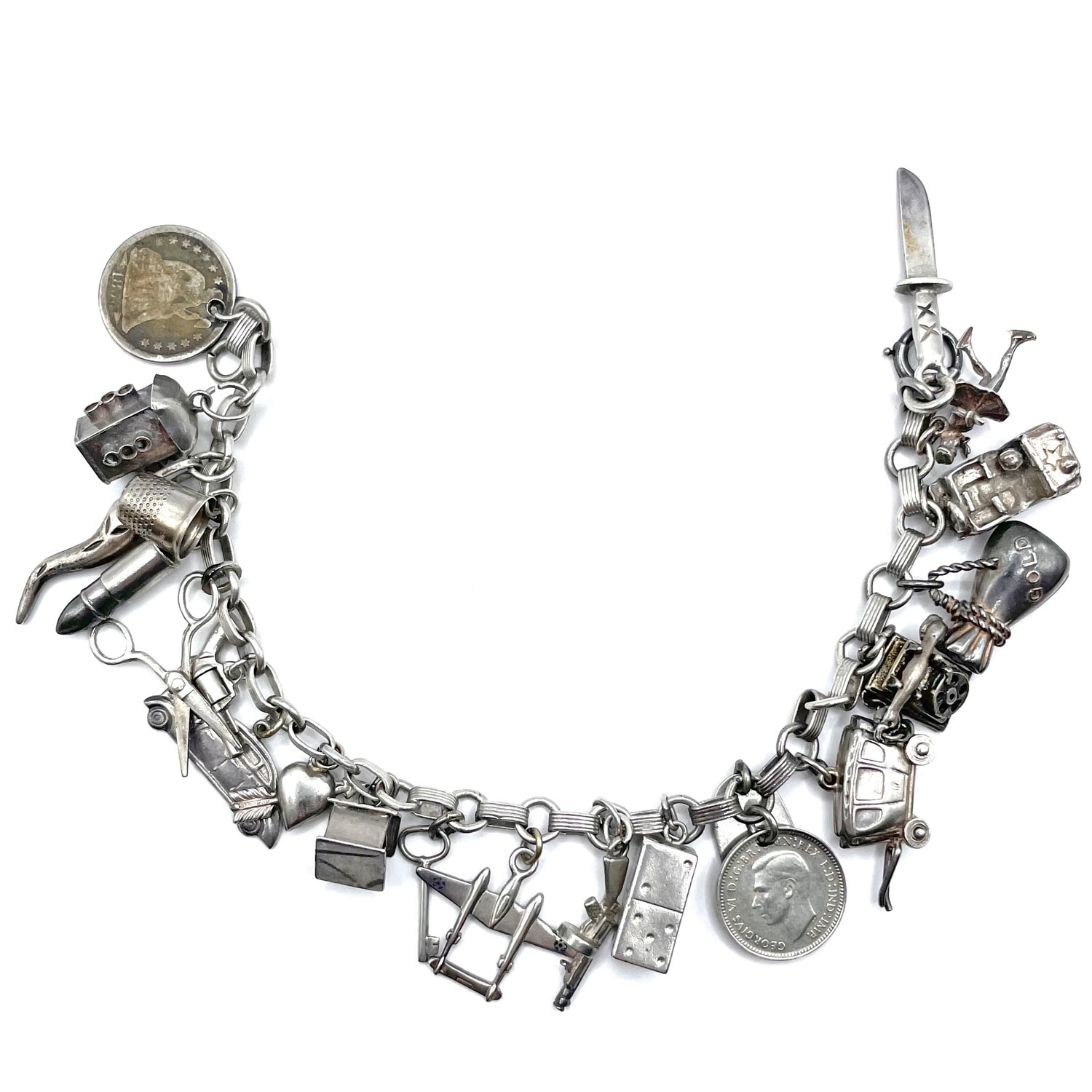 WWII sterling silver charm bracelet