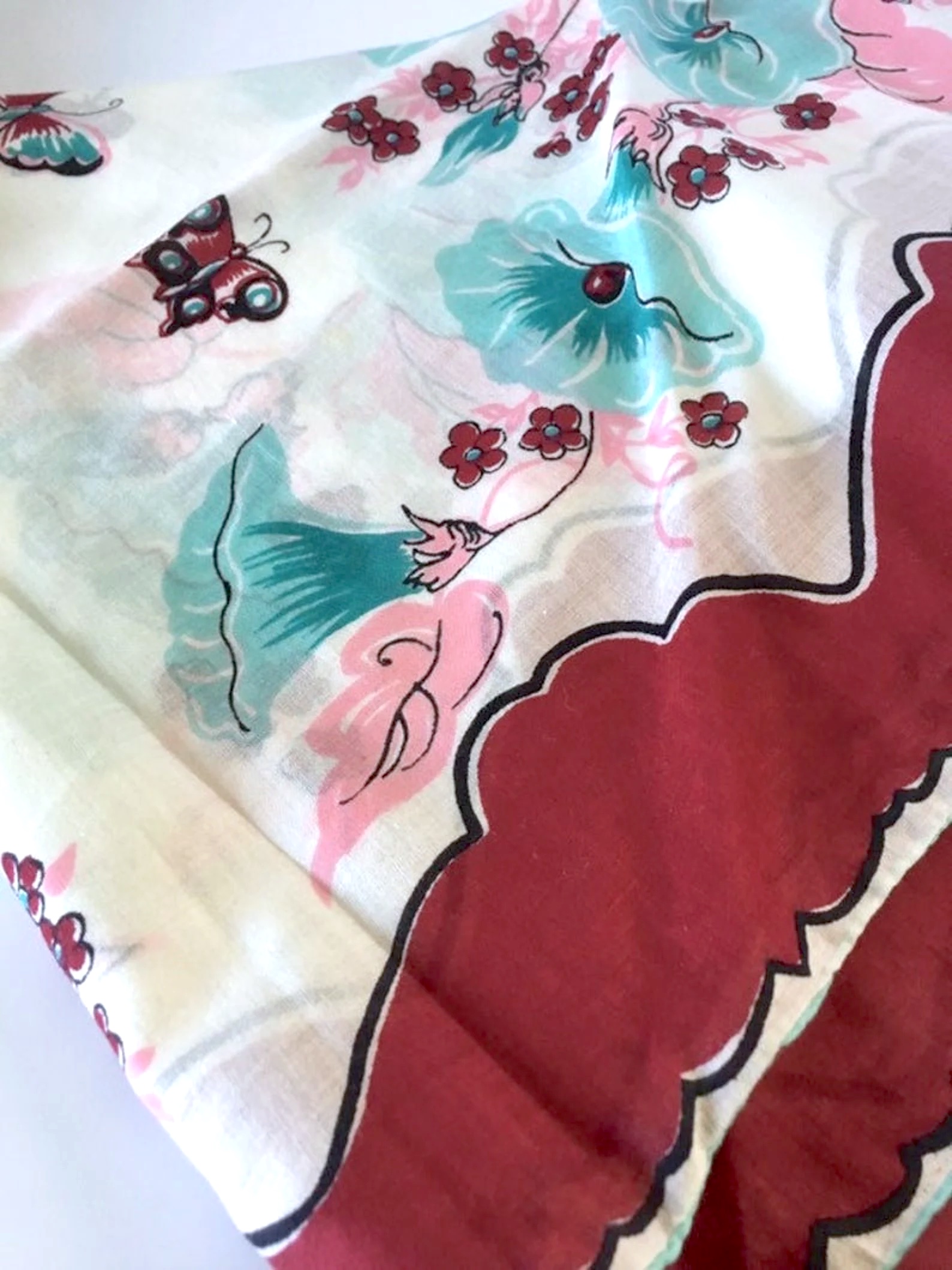 1950s linen petunia scarf