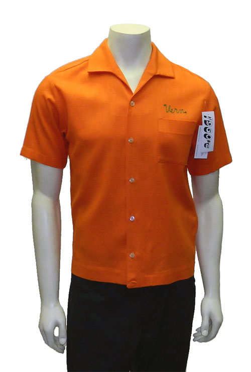 vintage embroidered orange rayon bowling shirt