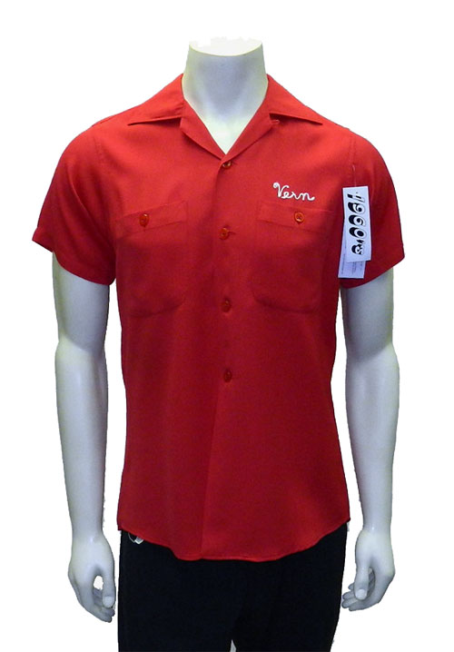 1960's embroidered red gabardine bowling shirt