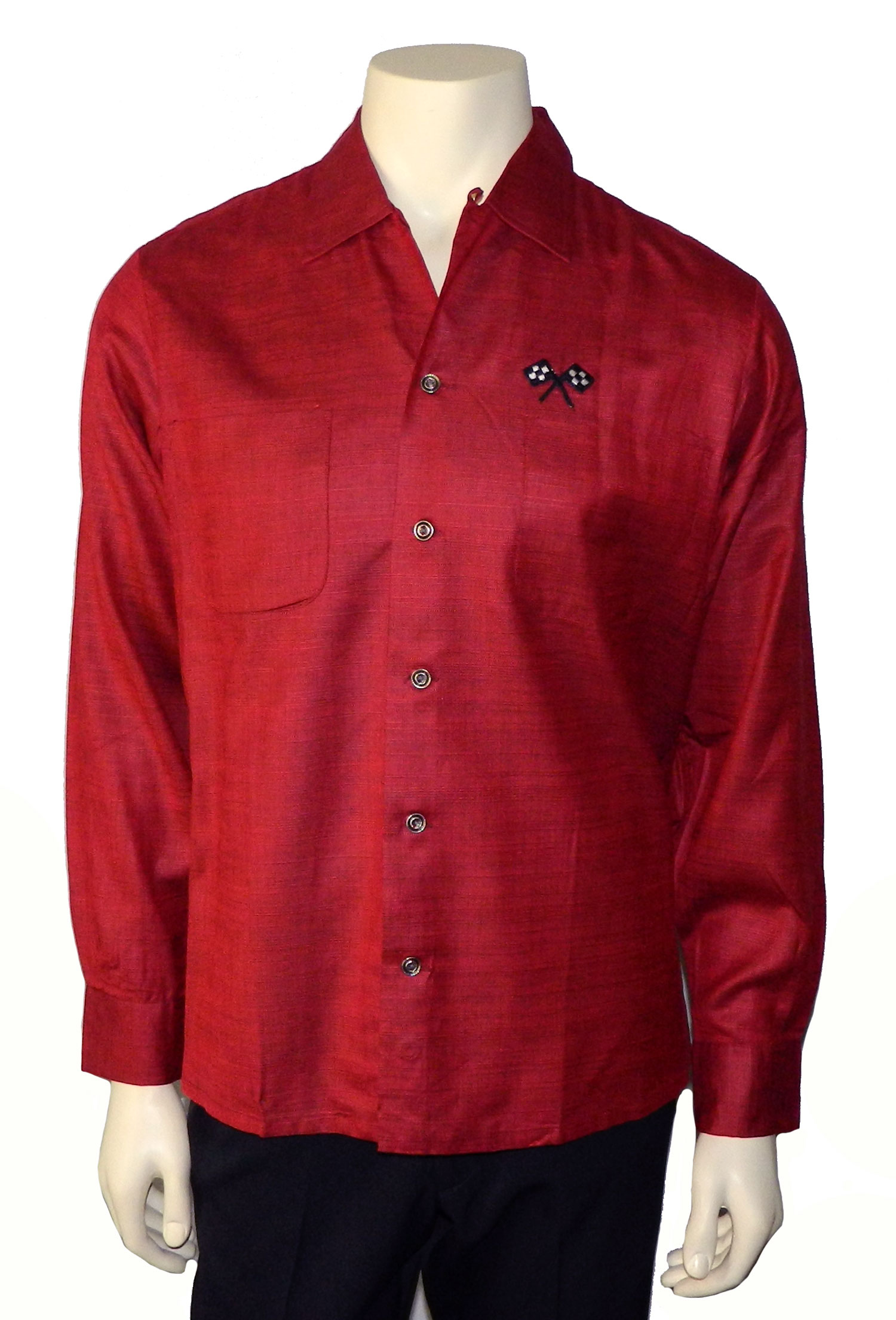 1950s maroon red rayon shirt