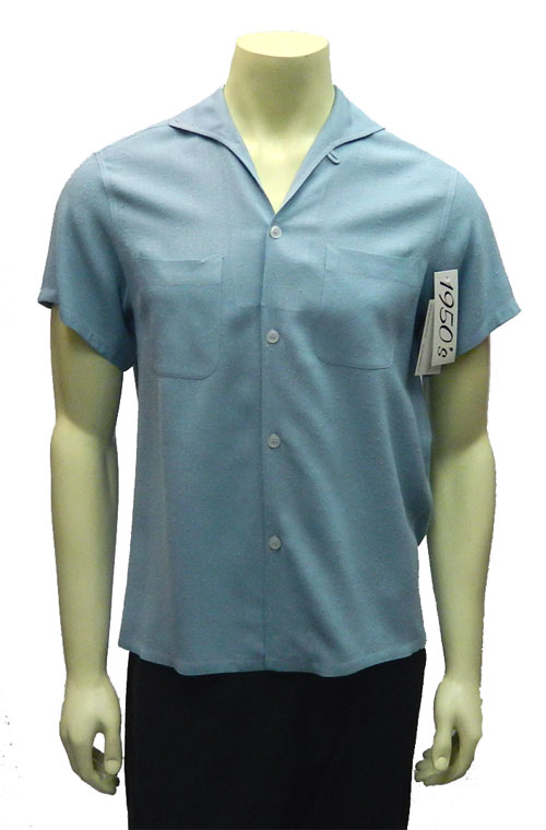 Vintage 1950's blue rayon short sleeve shirt