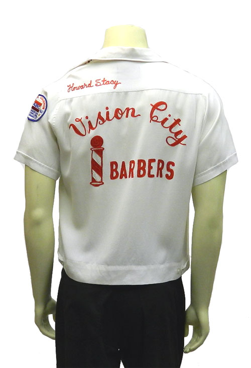 vintage barber pole embroidered Nat Nast rayon bowling shirt