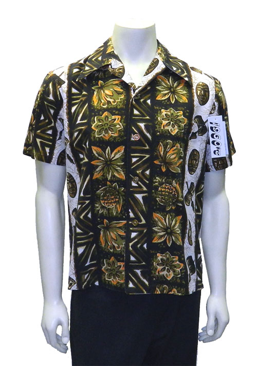 1960's brown and white Hawaiian shirt