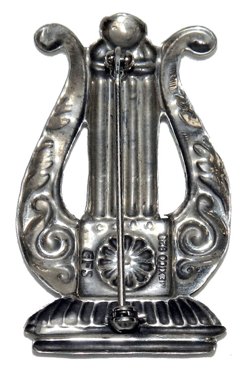 vintage silver lyre brooch
