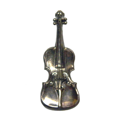 Vintage Lang sterling silver violin brooch
