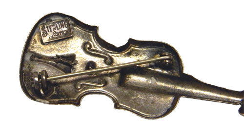 Vintage Lang sterling silver violin brooch