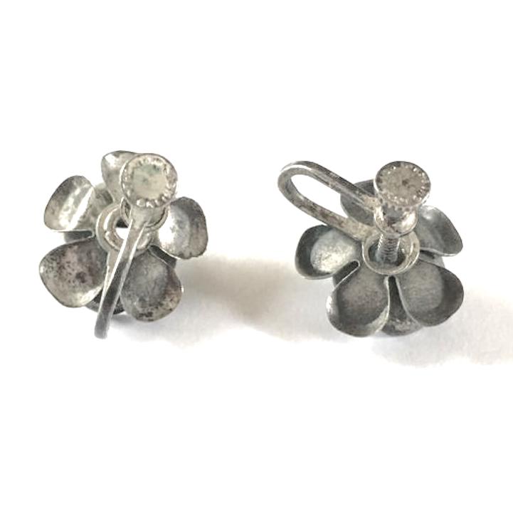 1940s silver rose earrings