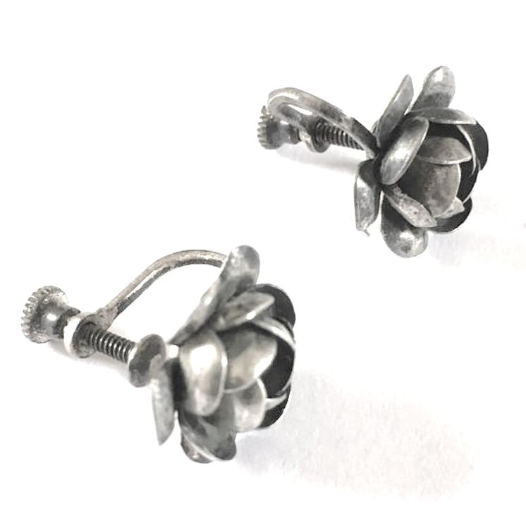 1940s silver rose earrings