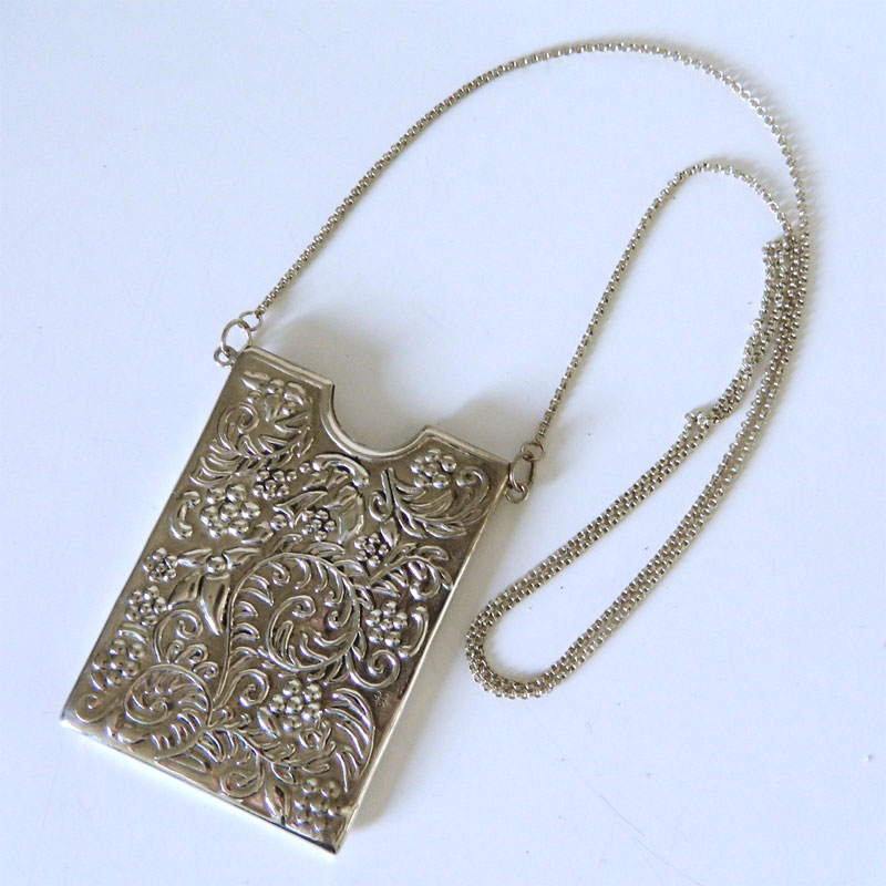 Sterling silver business card holder necklace