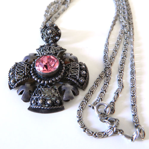 Silver Jerusalem cross pendant necklace