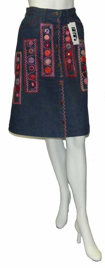 1970's hand embroidered Levi's denim skirt