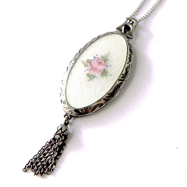 Antique enameled locket necklace