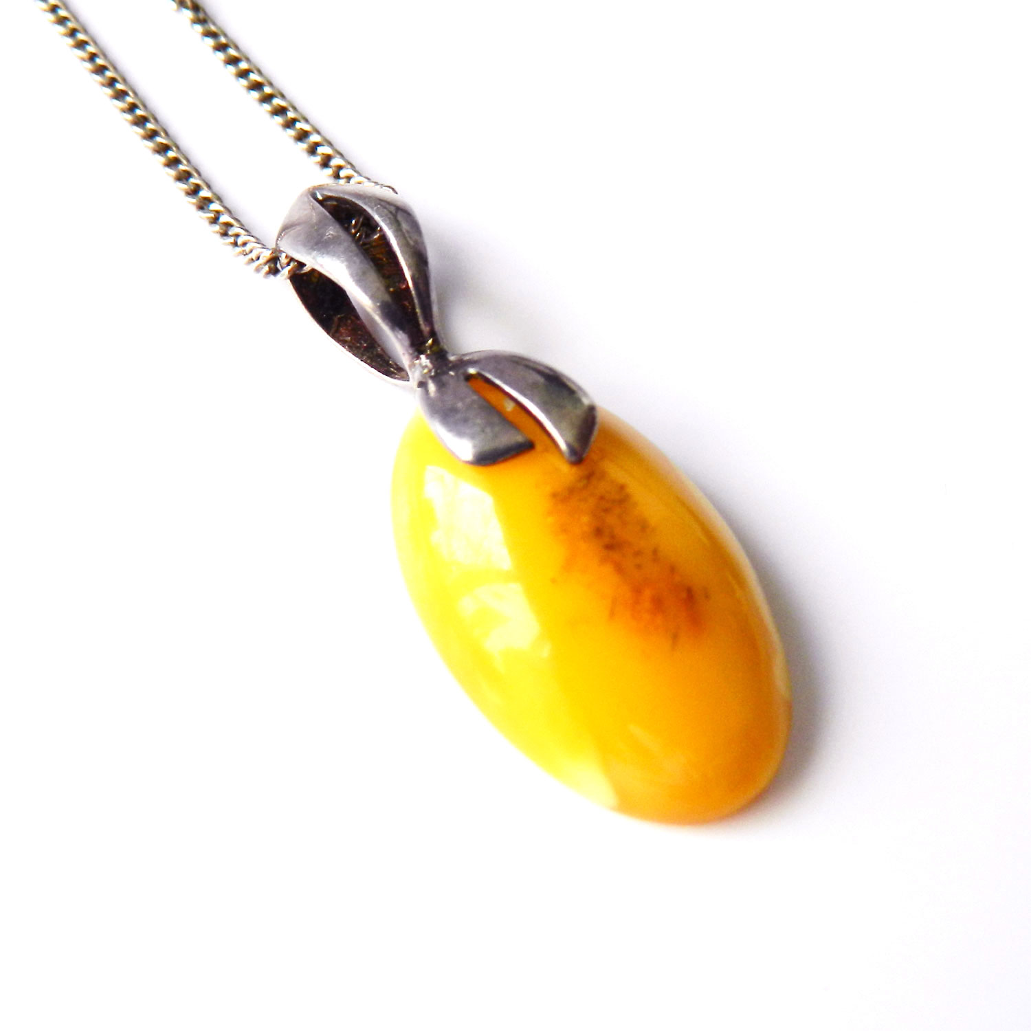 Egg yolk amber pendant necklace