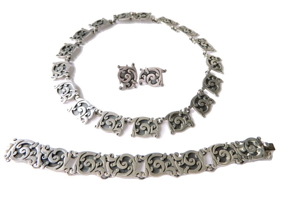 1950's Mexican silver necklace set