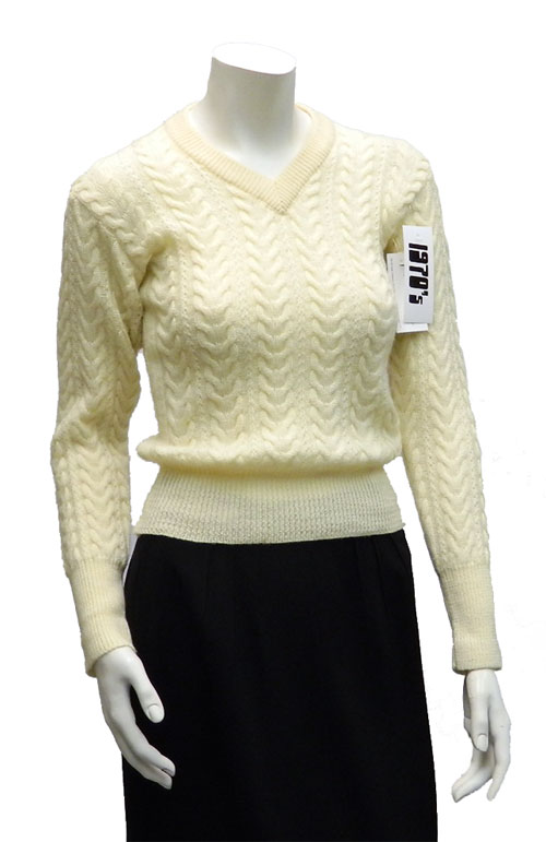 1970's cable knit V neck sweater