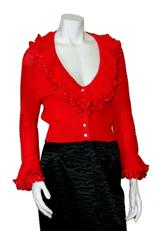 1950's red sweater with mink collar