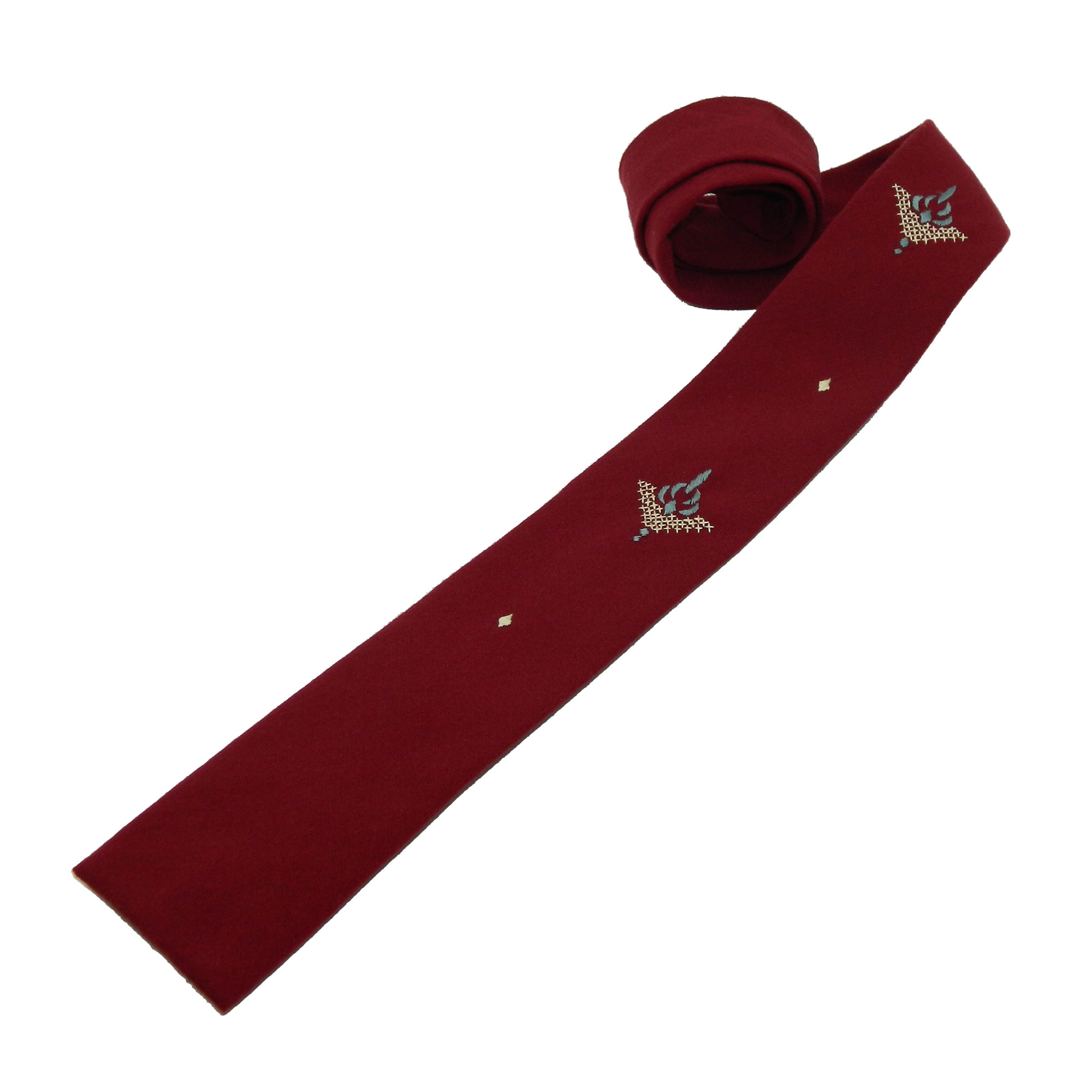 1950s embroidered square cut tie