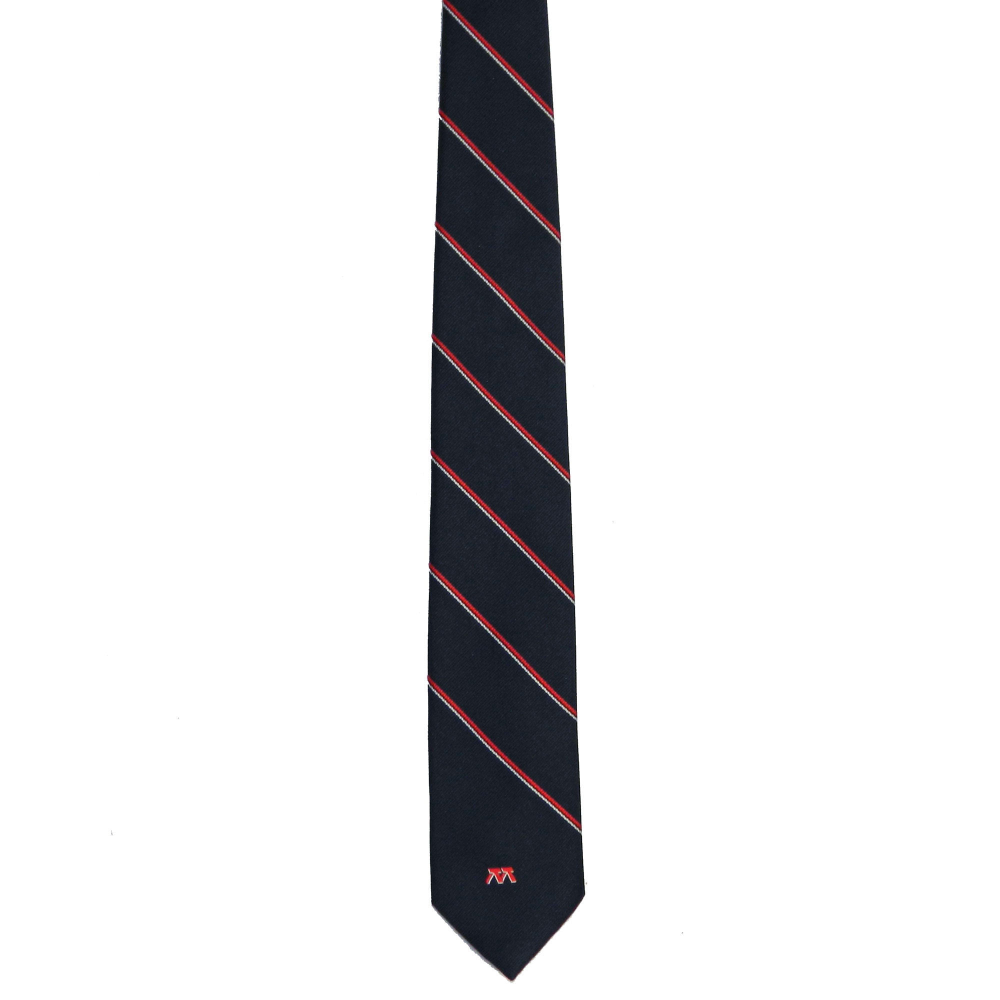 Red white and blue diagonally striped tie