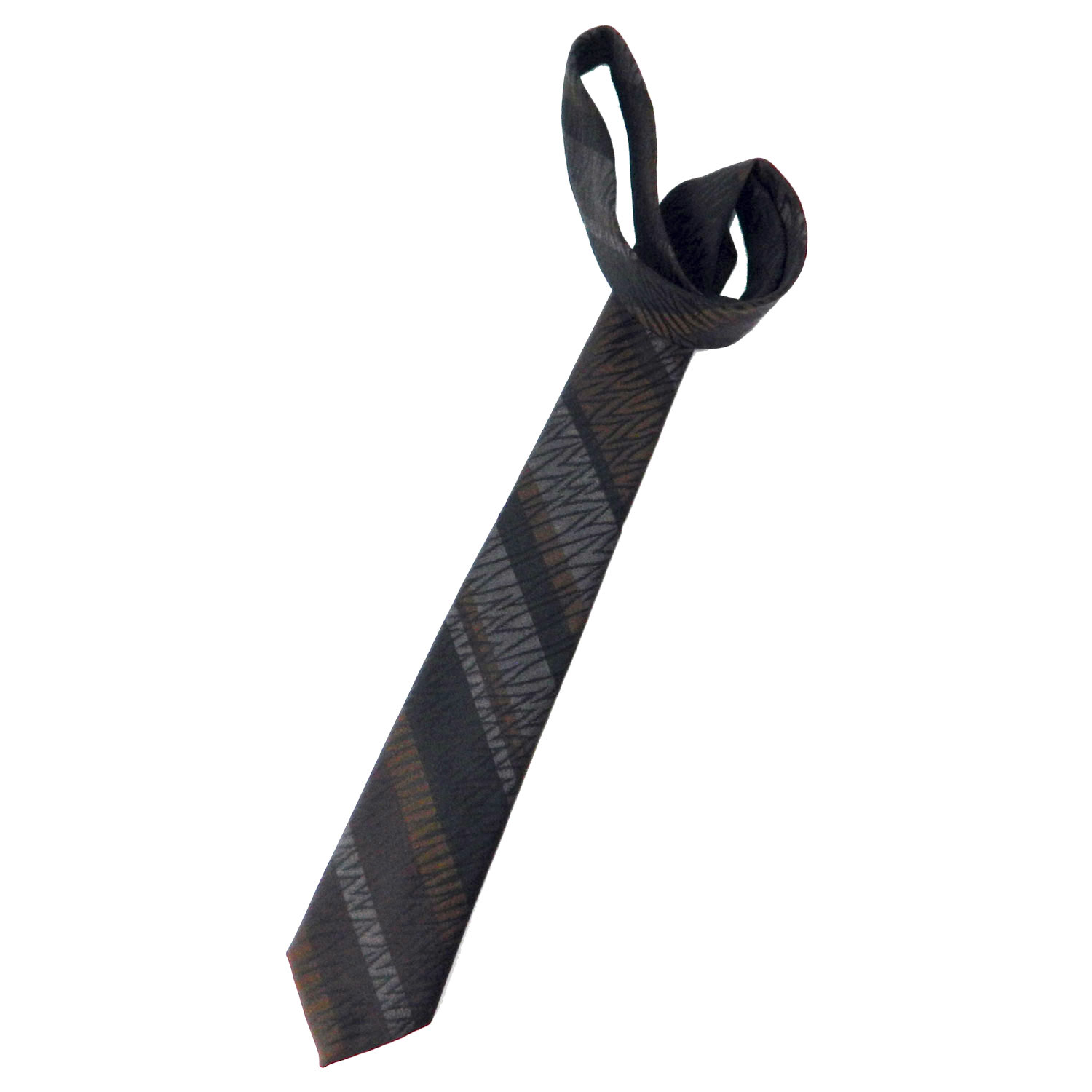 Brown and grey diagonally striped tie