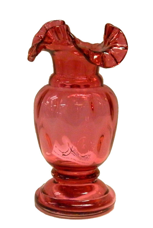 Fenton cranberry glass thumbprint vase