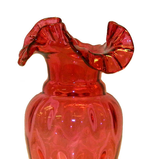 Fenton cranberry glass thumbprint vase