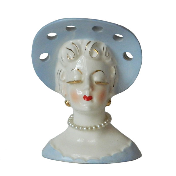 1950's blue and white lady head vase