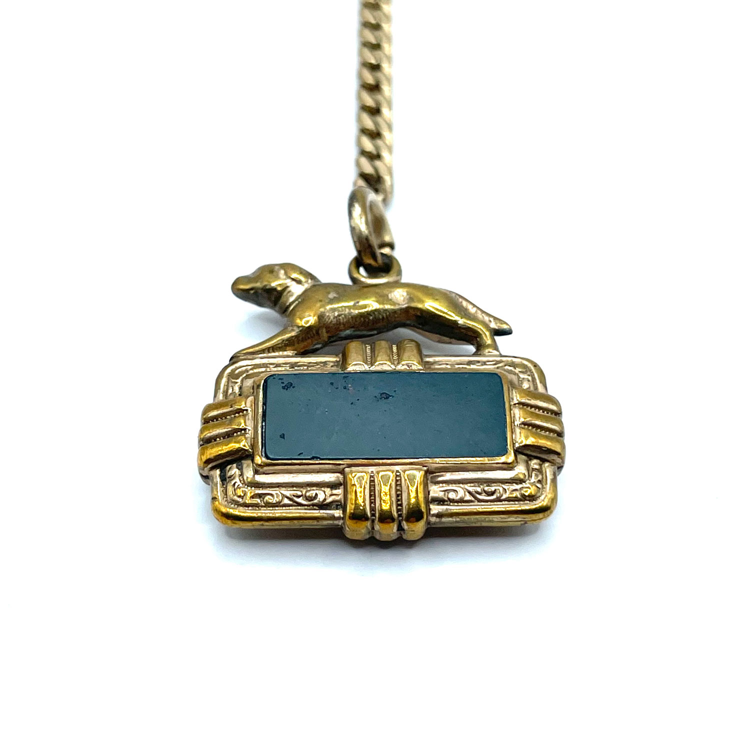 Art Deco dog watch fob and chain