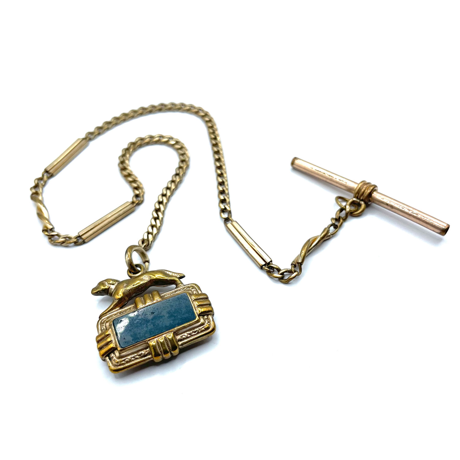 Art Deco dog watch fob and chain